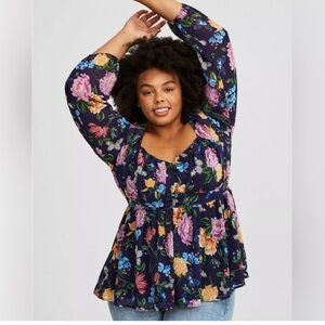 Torrid NWT Peplum Chiffon Long Sleeves Top Butterfly Garden M/L 10